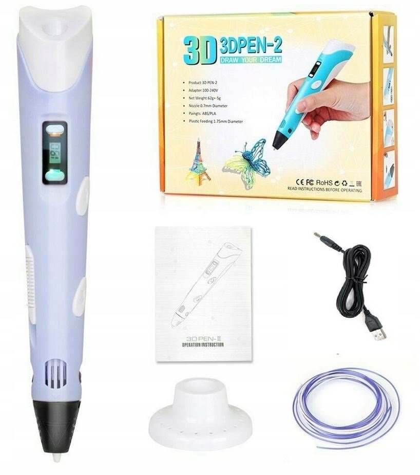Długopis Drukarka 3D Pen Zestaw + Wkłady 9 Metrów Fiolet
