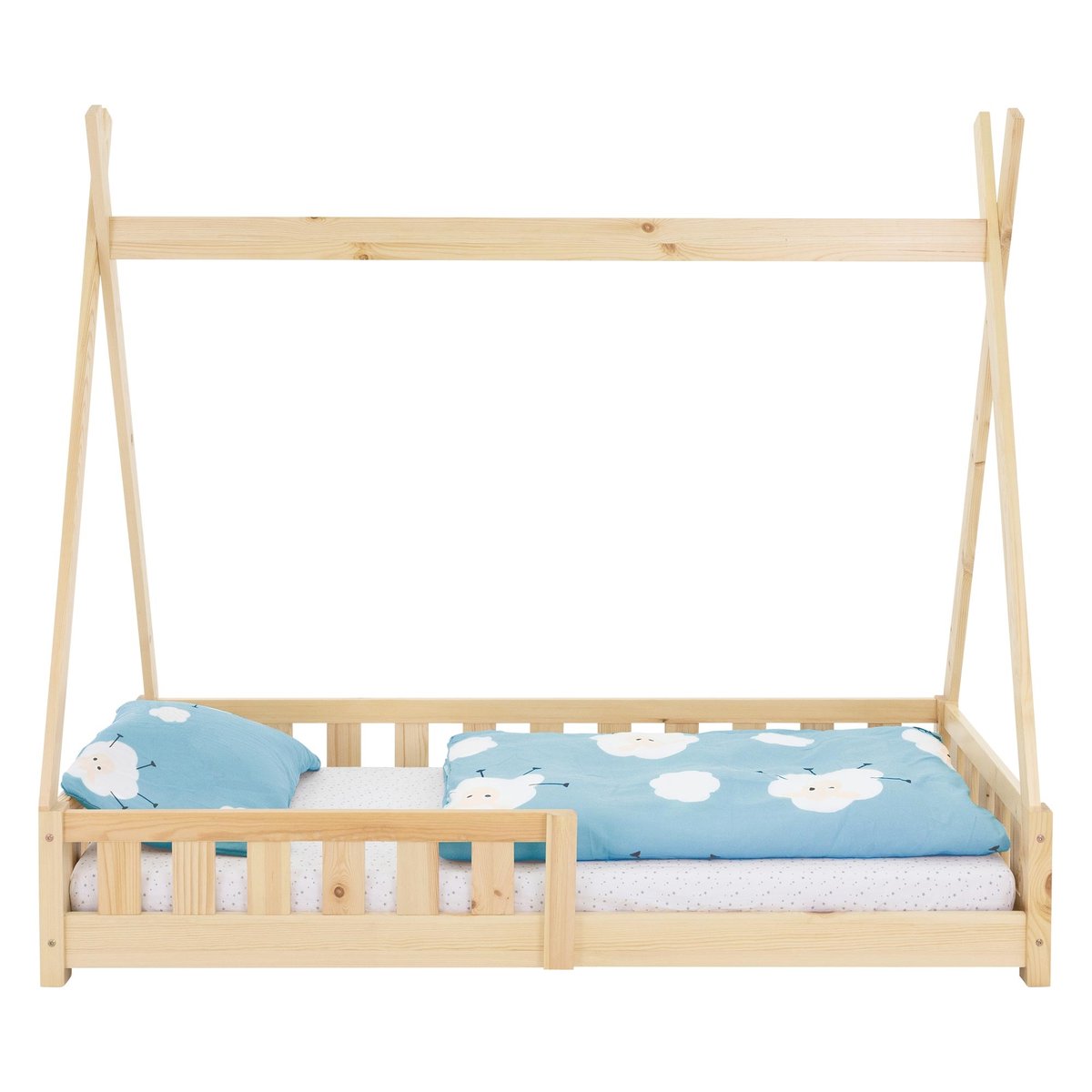 Łóżko dziecięce z zabezpieczeniem przed upadkiem i ramą z listew 80x160 cm naturalne drewno sosnowe ML-Design