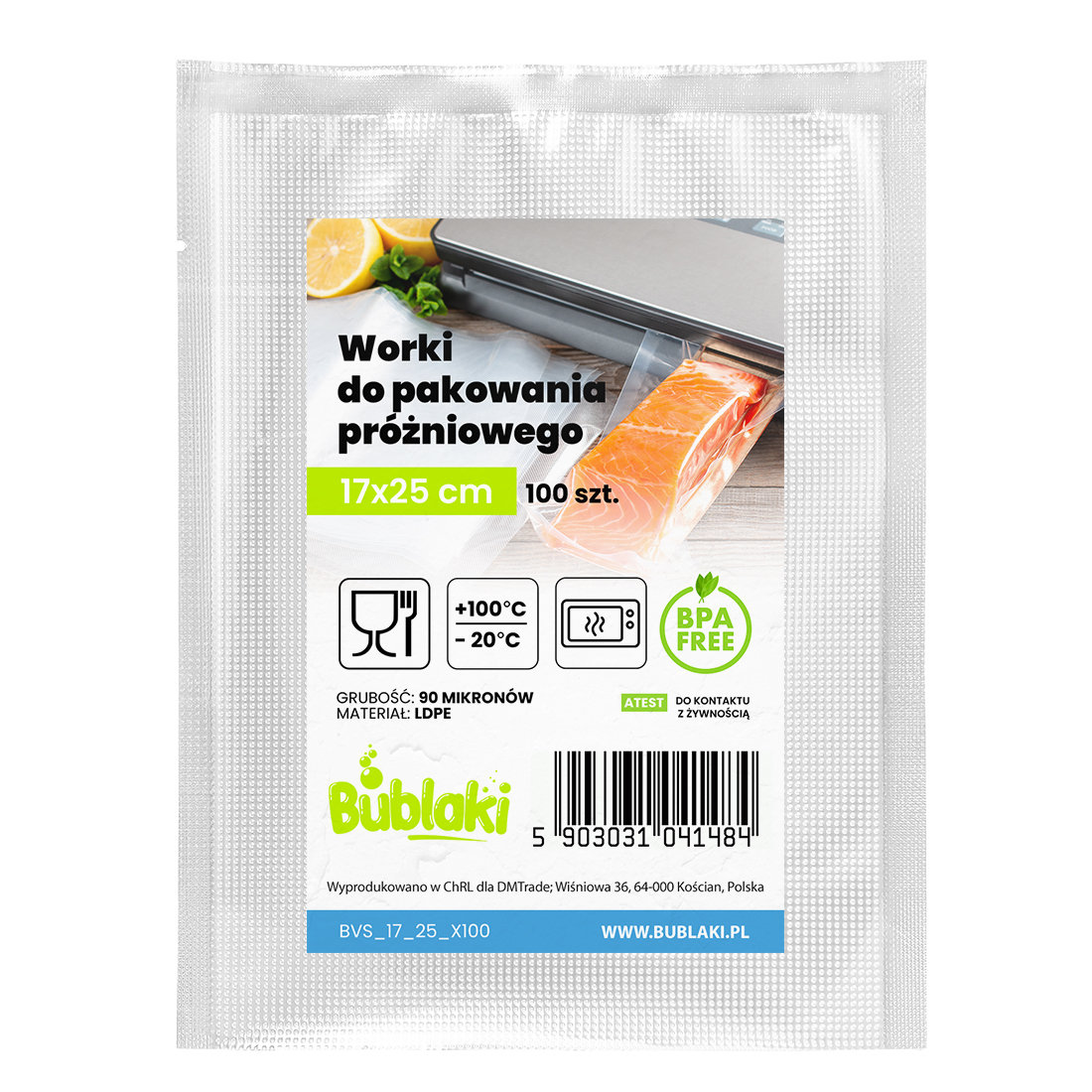 Worki do pakowania próżniowego bez BPA 17x25cm 100 szt. Moletowane Bublaki Folia do Pakowarki żywności