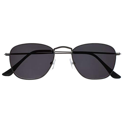 Opulize Sky Sonnen okulary do czytania, cienka krawędź, metalowa oprawka o klasycznym kształcie, odporne na zarysowania, przyciemniane soczewki, ochrona UV400, metalowo-szare, czarne końcówki, dla