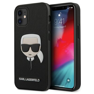 KARL LAGERFELD Karl Lagerfeld Saffiano Ikonik Karl`s Head - Etui na iPhone 12 / iPhone 12 Pro (czarny) KLHCP12MSAKHBK