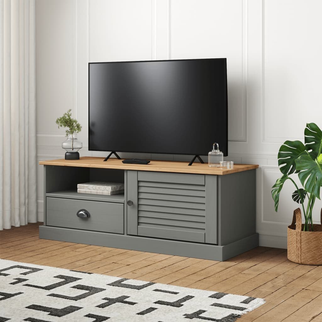 Szafka pod TV VIGO, szara, 106x40x40 cm, lite drewno sosnowe Lumarko!