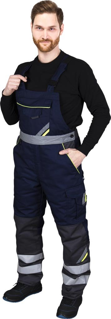 Spodnie ochronne ogrodniczki ocieplane granatowo-żółto-szary roz.XL
