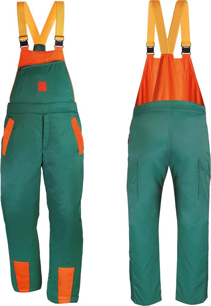 DRWAL DR-PIL-S - spodnie ogrodniczki dla pilarza, zabezpienie nóg przed okaleczeniem piłą łańcuchową o prękości  24 m/s - M-3XL.