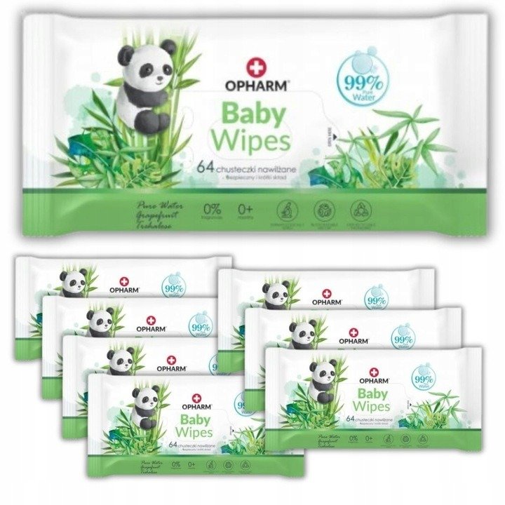 Chusteczki nawilżane Opharm Baby Wipes (64 sztuki) x 8 opakowań