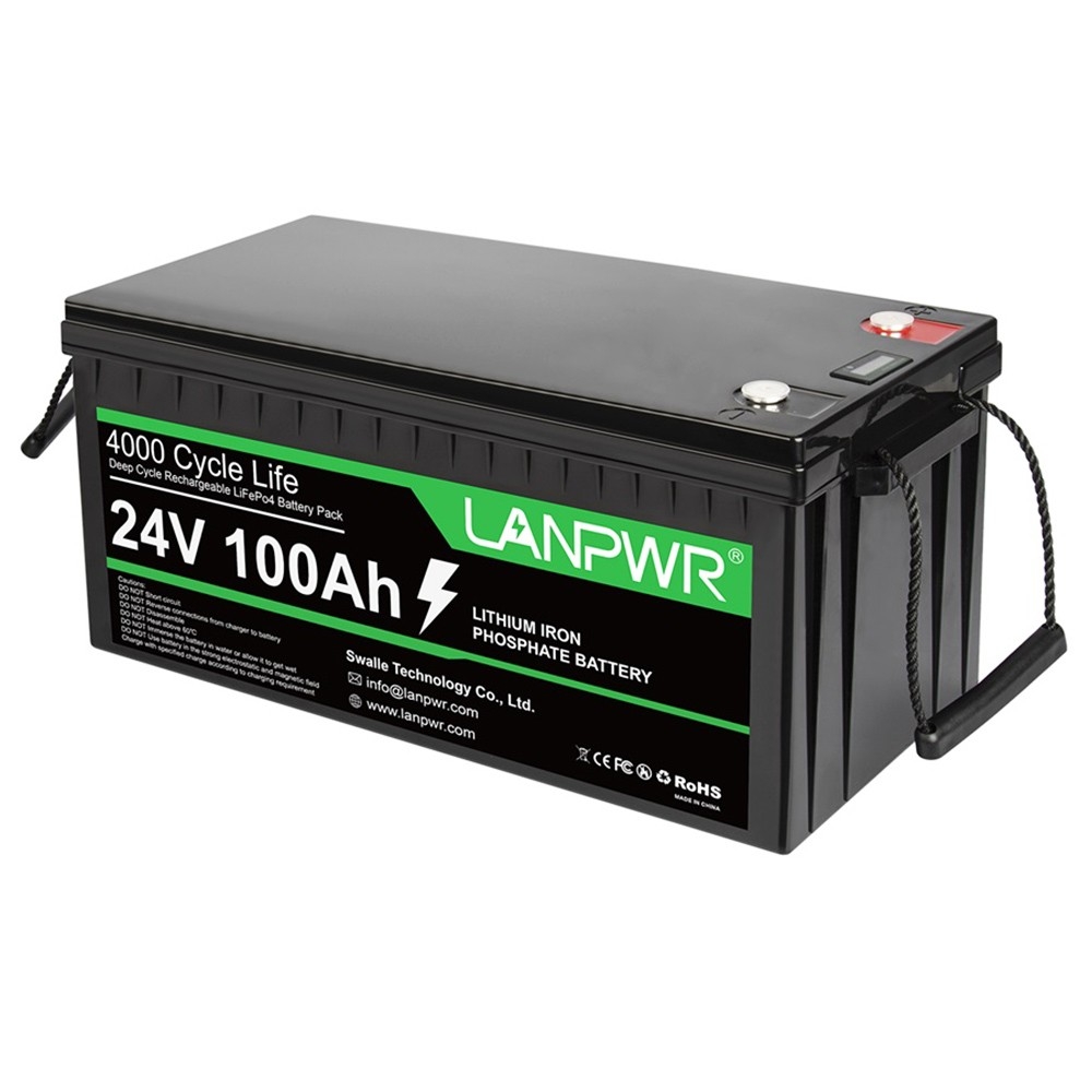 LANPWR 24V 100Ah LiFePO4 Lithium Battery Pack Backup Power, 2560Wh Energy, 4000  Deep Cycles, Built-in 100A BMS