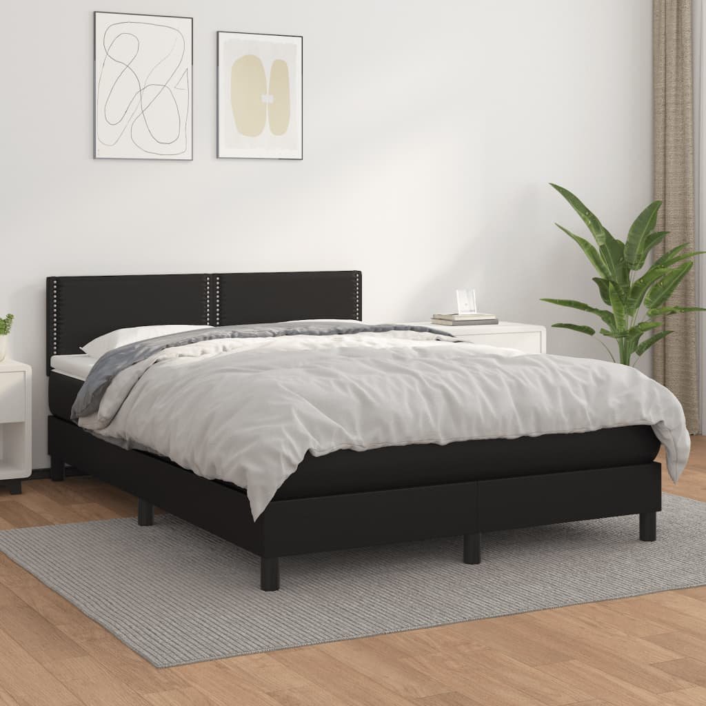 vidaXL Łóżko kontynentalne z materacem, czarne, ekoskóra 140x190 cm