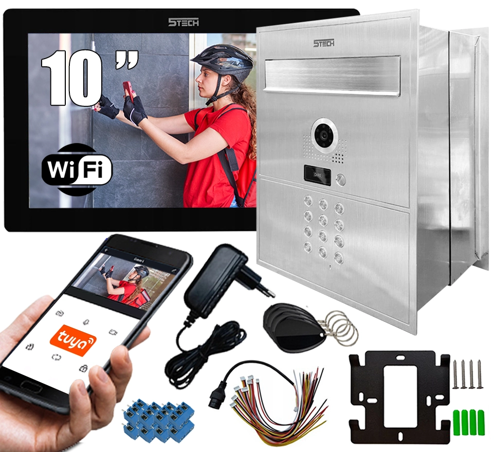 Wideodomofon 2-żyłowy WiFi ze skrzynką na listy 5tech 82218 Virgo 10"(B) Android iOS