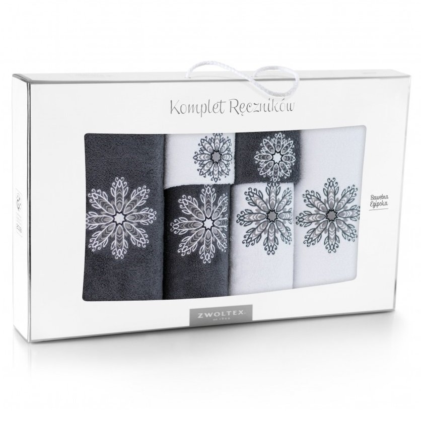 Komplet Ręczników 6 Szt. Zwoltex Wzór Rozeta Biały/Grafit