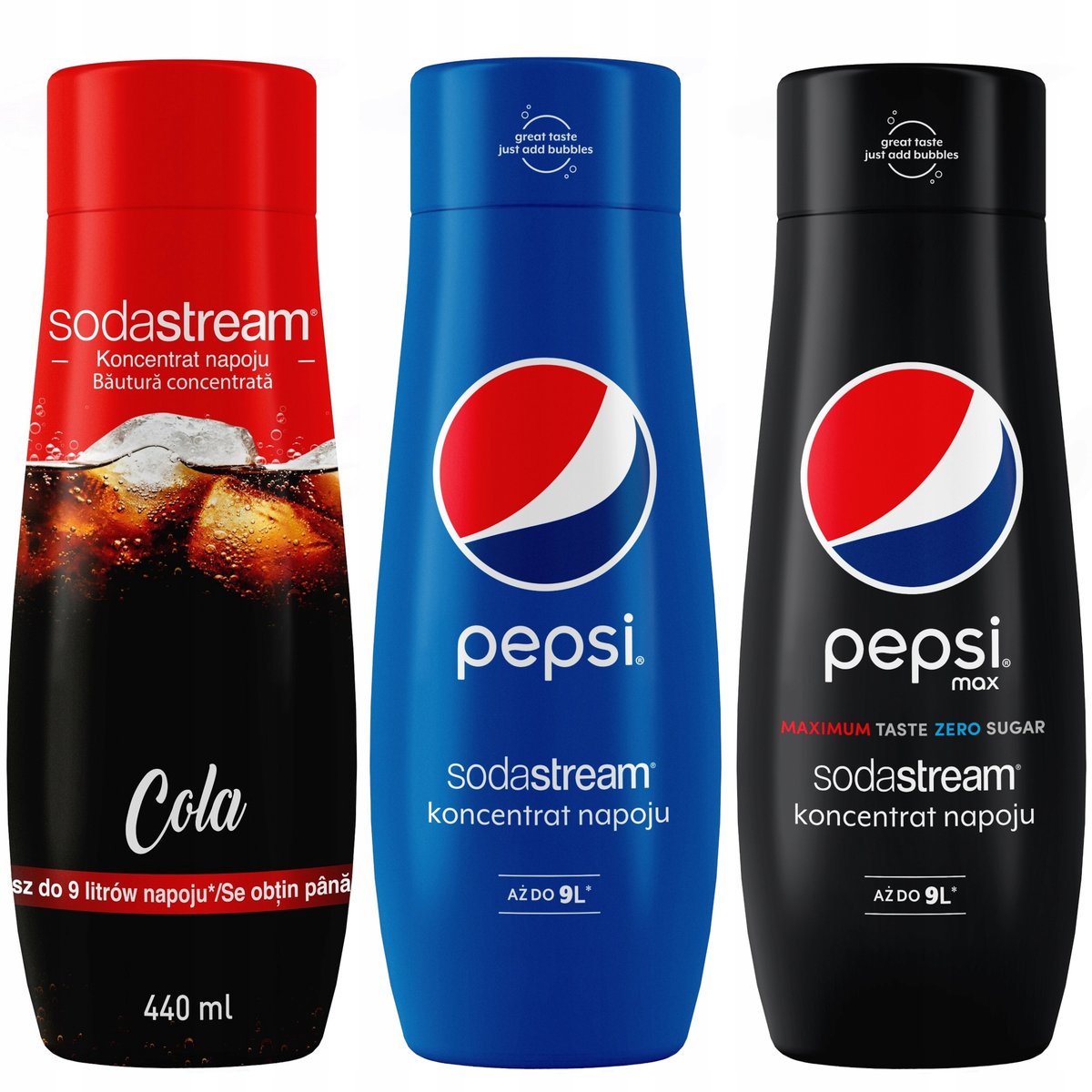 Zestaw 3 koncentratów SodaStream Cola+Pepsi+Pepsi MAX