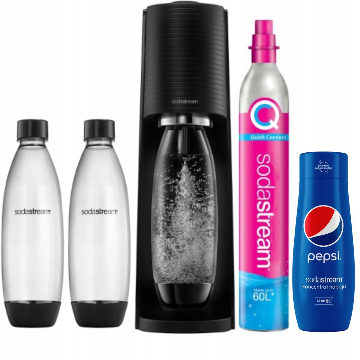 Saturator do wody SODASTREAM TERRA Czarny + 2x butelka + syrop Pepsi