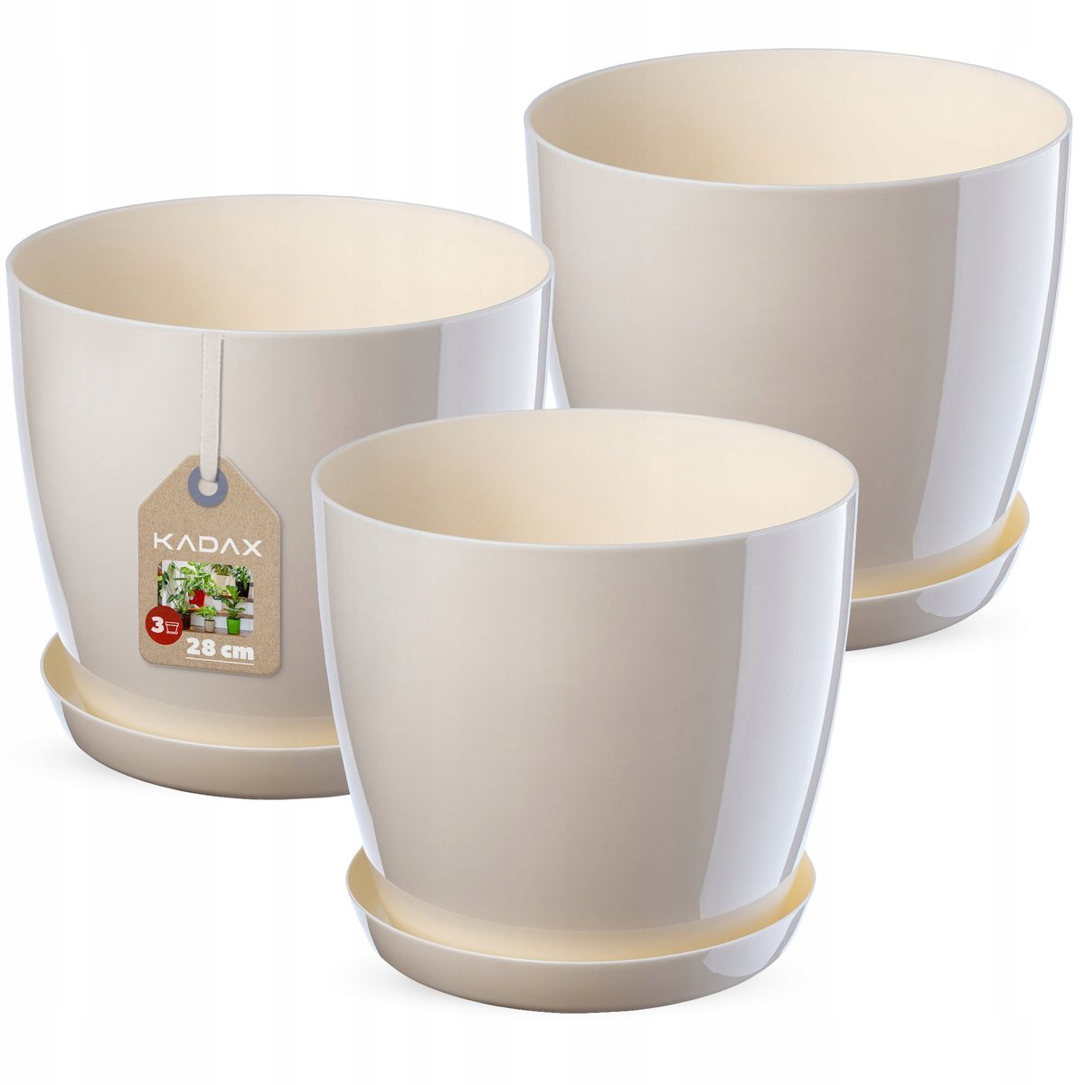 Doniczka Agen z podstawką kremowa 28 cm, 3 szt.