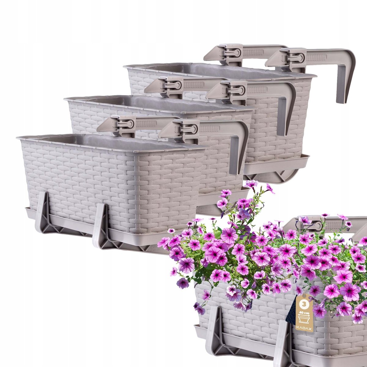 Skrzynka balkonowa rattan z uchwytami Castro karmel 40 cm, 3 szt.