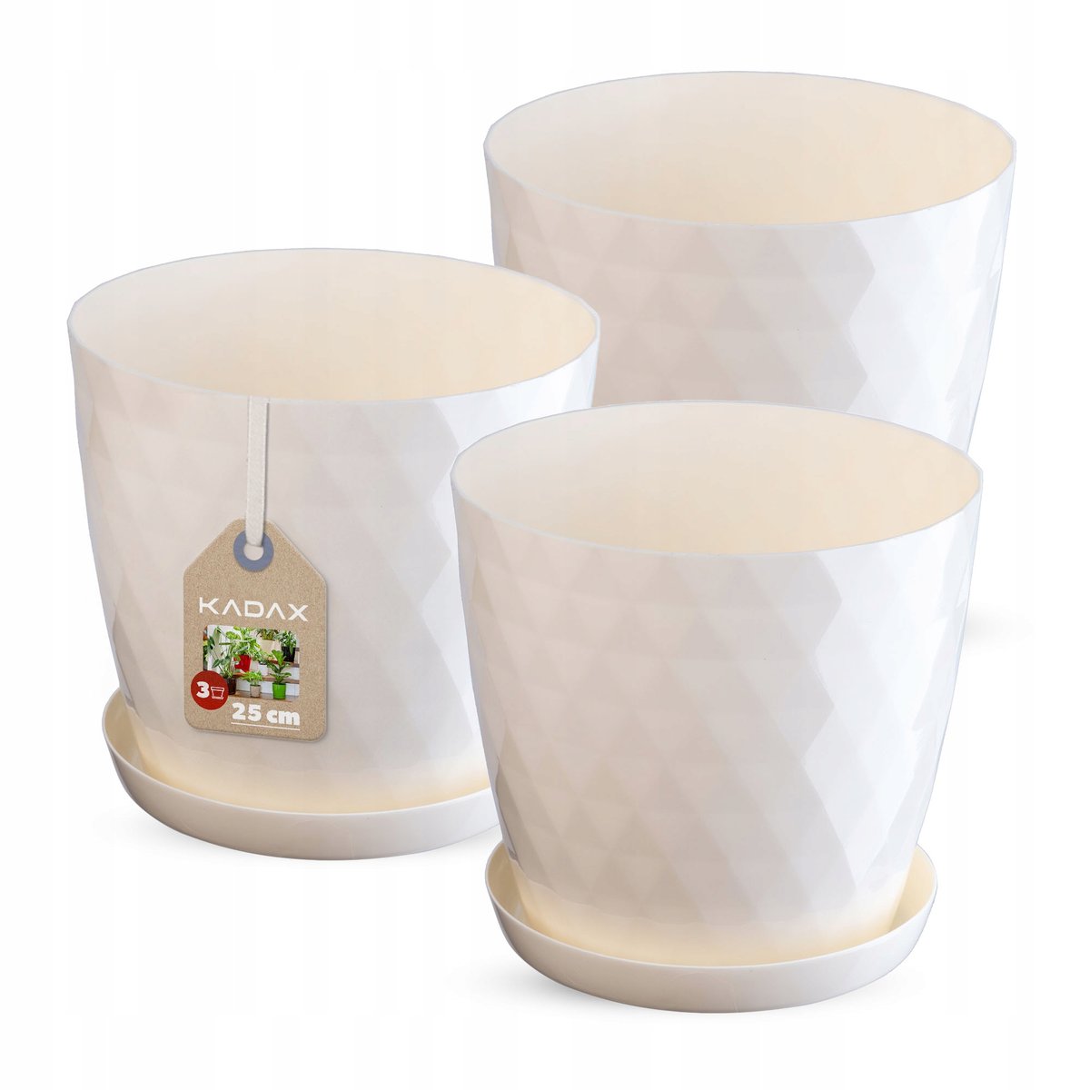 Doniczka na kwiaty z podstawką kremowa Amily 25 cm, 3 szt.