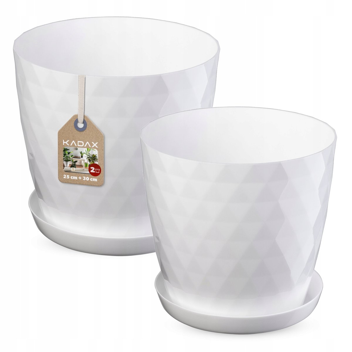 Doniczka na kwiaty z podstawką biała Amily 25 cm + 30 cm, 2 szt.