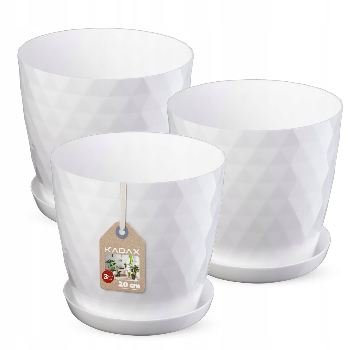 Doniczka na kwiaty z podstawką biała Amily 20 cm, 3 szt.