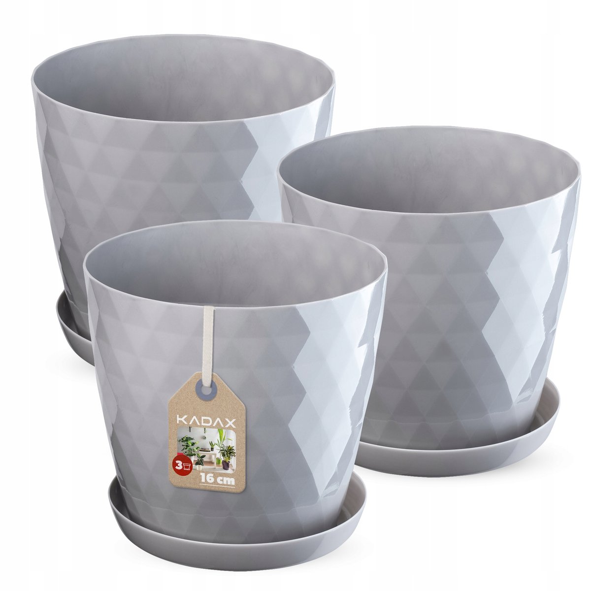 Doniczka na kwiaty z podstawką szara Amily 16 cm, 3 szt.