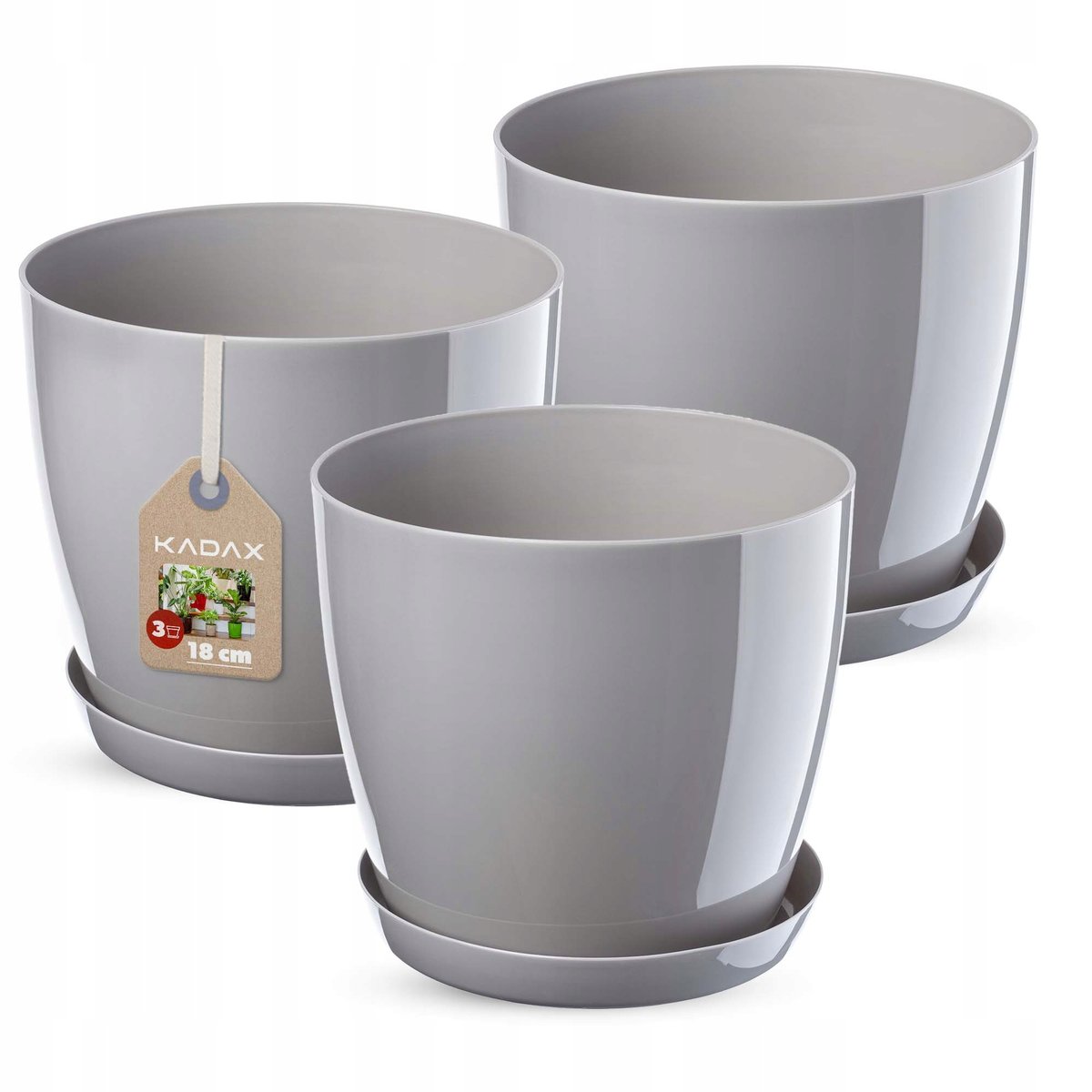 Doniczka Agen z podstawką szara 18 cm, 3 szt.