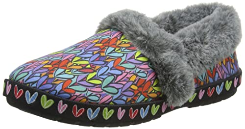 Skechers Damskie kapcie Cozy Love Renegade, Czarne i wielokolorowe zamszowe sztuczne futro Tr, 35 EU