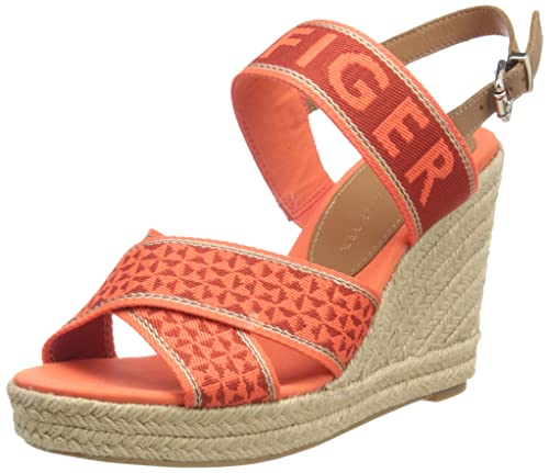 Tommy Hilfiger Damskie sandały Tommy Webbing High Wedge Espadryle, Koral hawajski, 41 EU