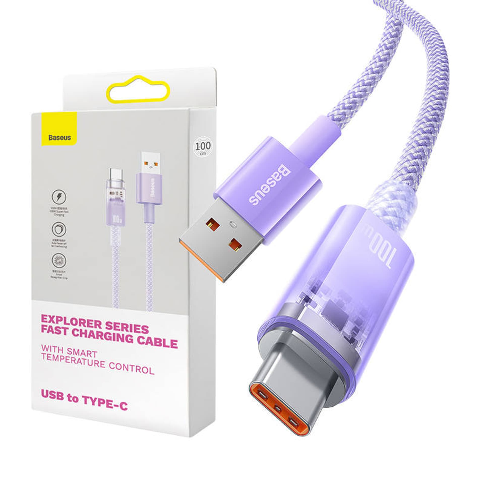 Фото - Кабель BASEUS kabel USB do Typ C Power Delivery Explorer 100W 2m fioletowy CATS010505 