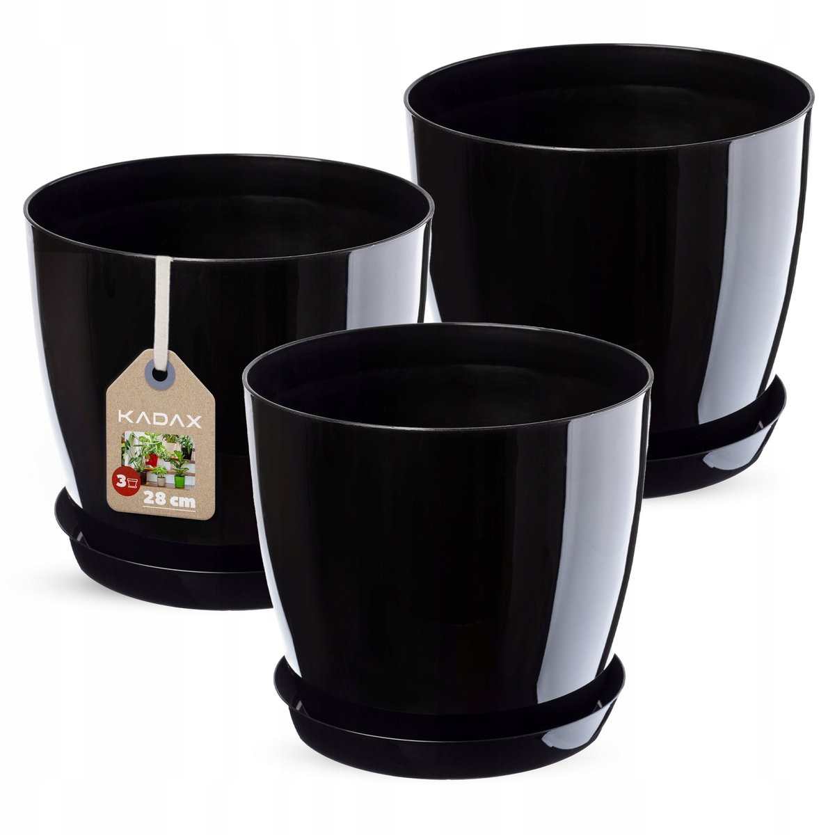 Doniczka Agen z podstawką czarna 28 cm, 3 szt.