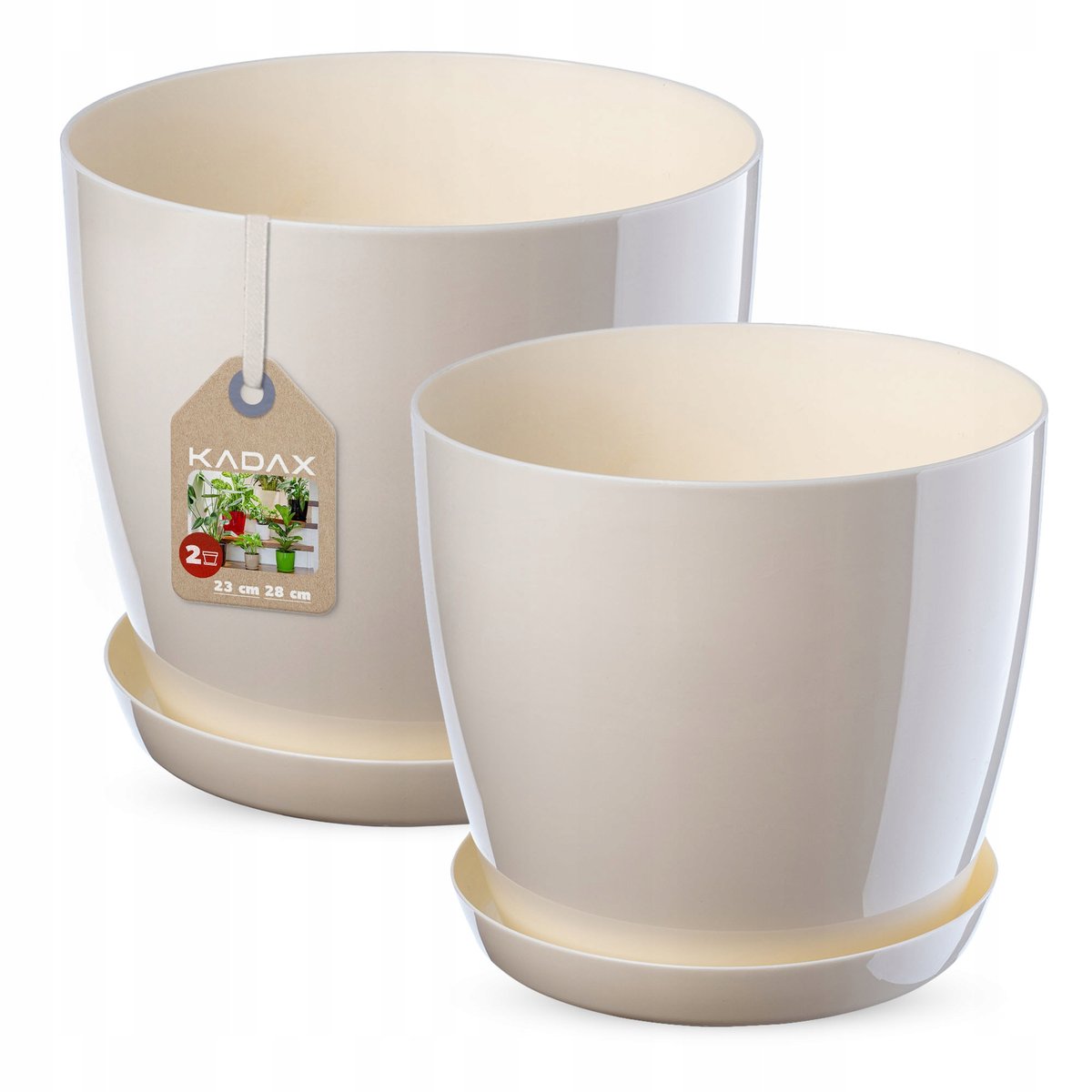 Doniczka na kwiaty z podstawką kremowa 23 cm + 28 cm, 2 szt.