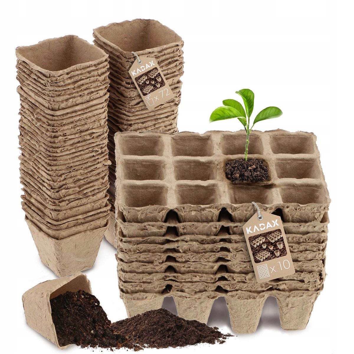 Doniczki torfowe na rozsady zestaw 10 paletek 16x12 cm + 72 doniczki 6 cm
