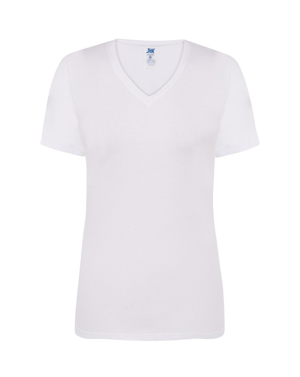 T-shirt Damski biały dekolt w serek roz. S