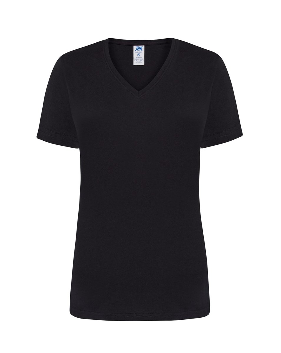 T-shirt Damski czarny dekolt w serek roz. XL