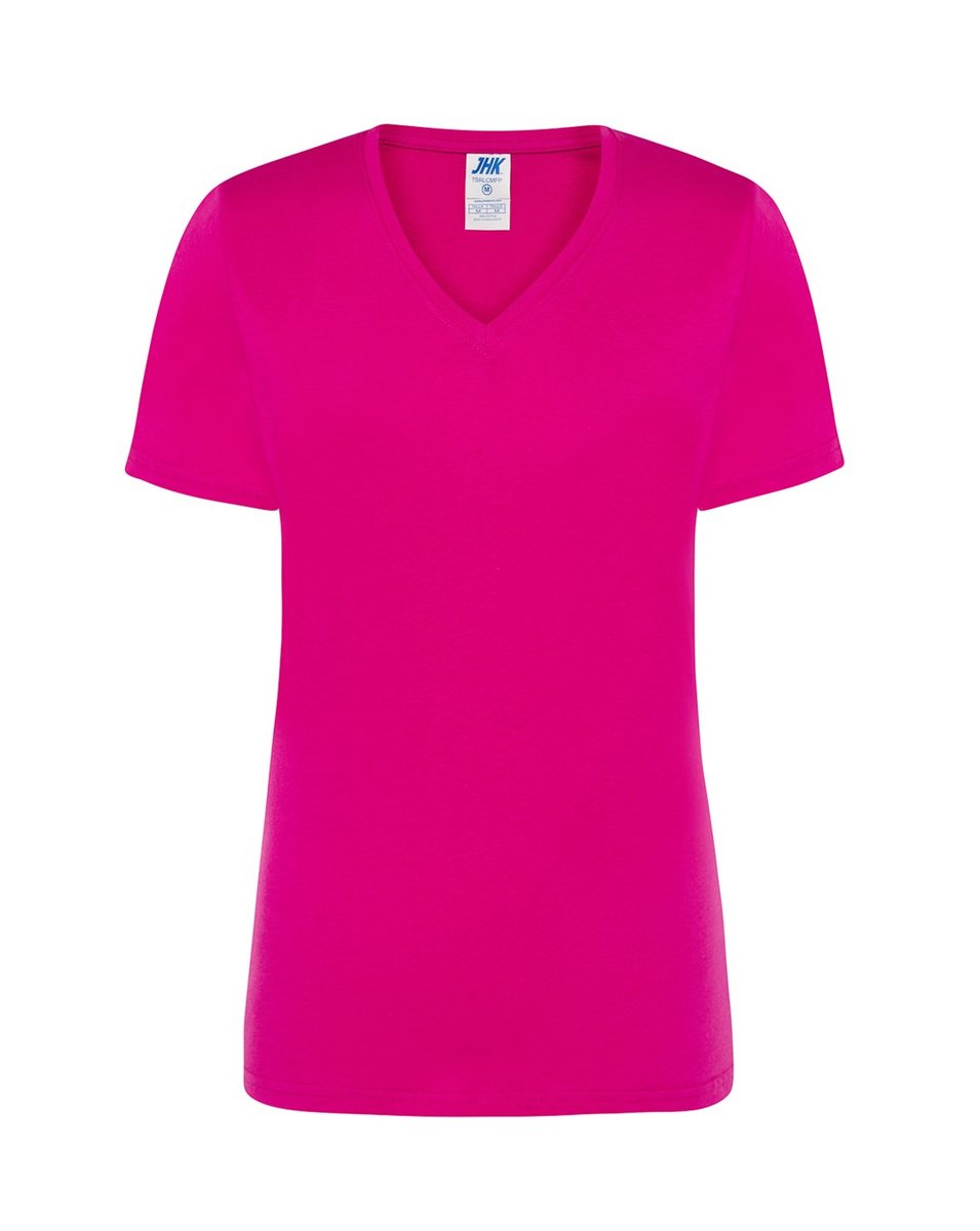 T-shirt Damski fuksja dekolt w serek roz. L