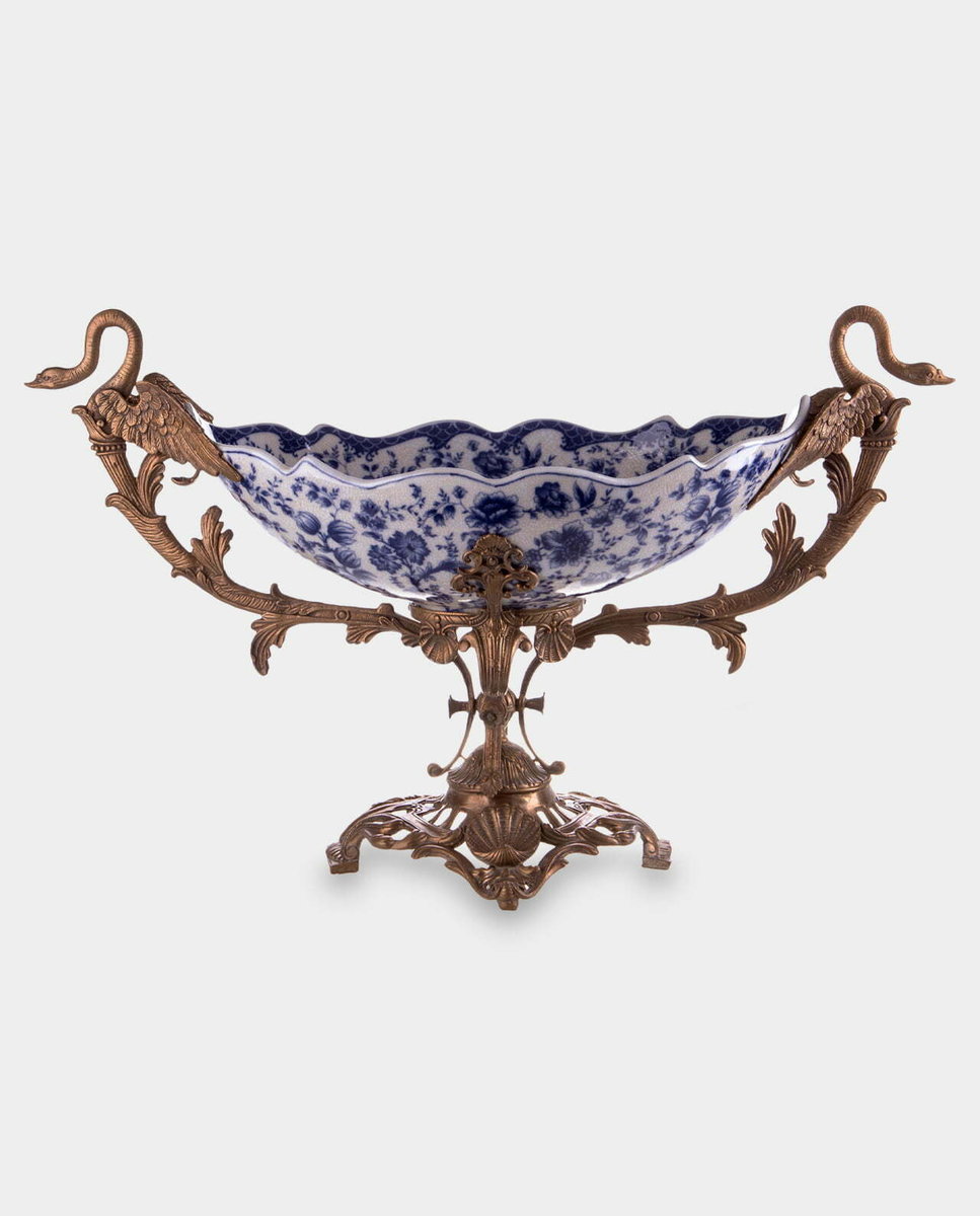 Porcelanowa Misa okuta Brązem z Łabędziami Błękitne Kwiaty