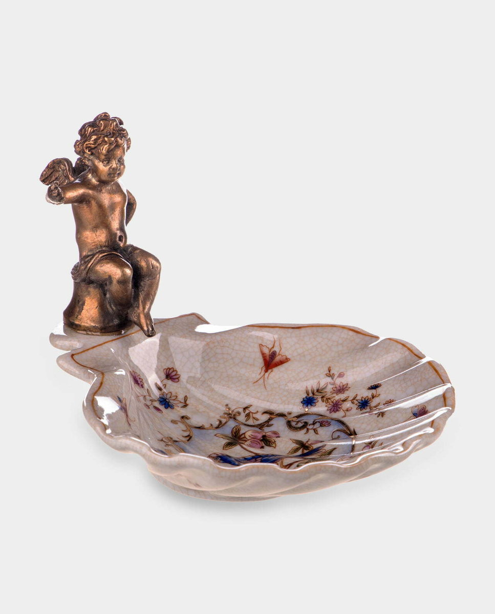 Porcelanowa Miseczka z Aniołkiem Biała w Kwiaty