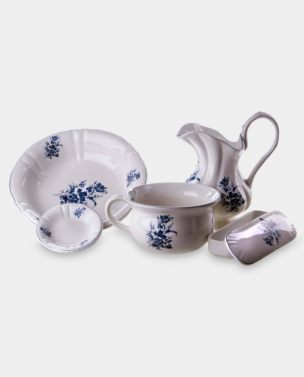 Porcelanowy Zestaw Toaletowy Dworski 6 el. Niebieskie Kwiaty