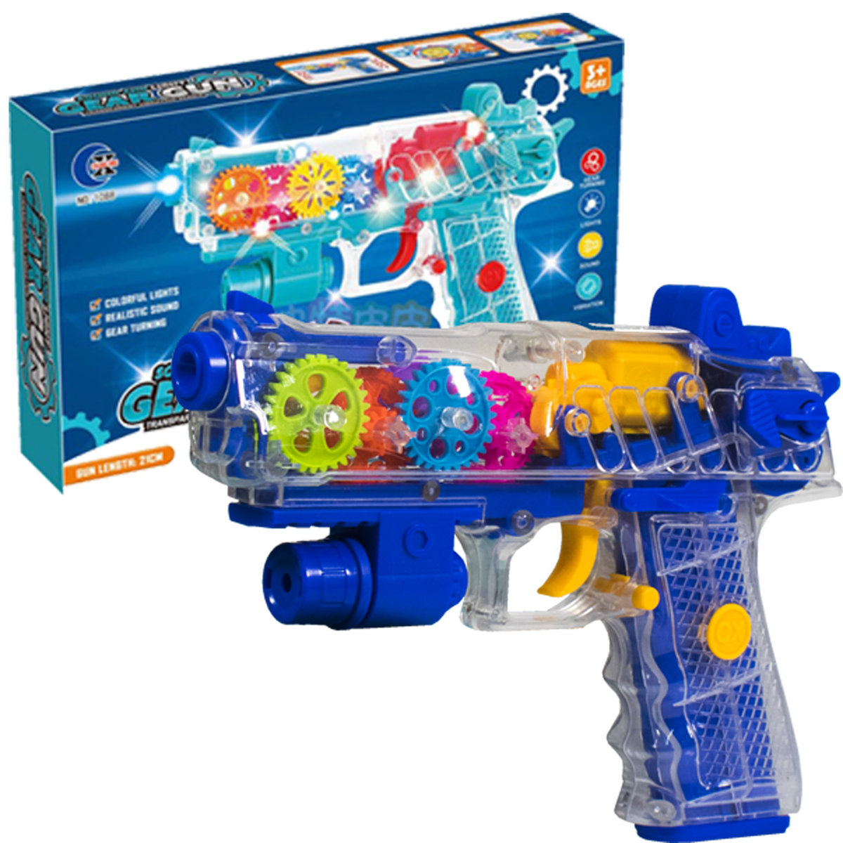 PISTOLET NA BATERIE DŹWIĘK ŚWIATŁO RUCHOME ZĘBATKI