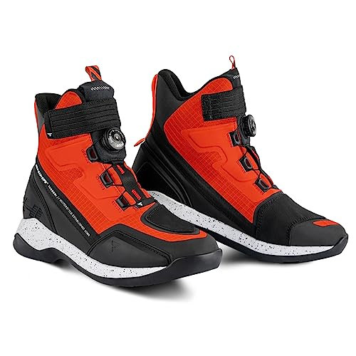 SHIMA TAKESHI Buty motocyklowe dla mężczyzn – wzmocnione buty do jazdy konnej ulicy z systemem zamykania ATOP, podparcie kostki, antypoślizgowa podeszwa, uchwyt zmiany biegów (czerwone, 41)
