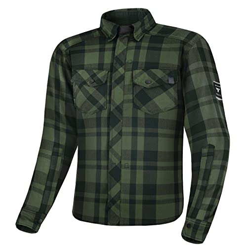 SHIMA RENEGADE MEN 2 Koszulka Moto Men - Bawełniana kurtka motocyklowa z FiberQL - Aramidowa i warstwa chłodząca, ochrona CE, zamek błyskawiczny i zamek błyskawiczny (Zielony, S)