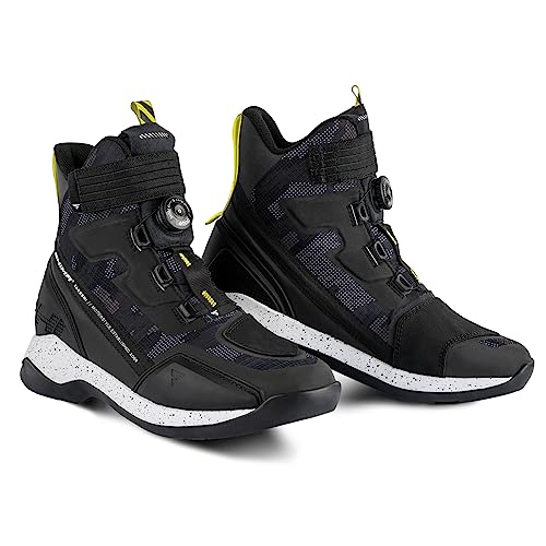 SHIMA TAKESHI Buty motocyklowe dla mężczyzn – wzmocnione buty do jazdy konnej ulicznej z systemem zamykania ATOP, podparcie kostki, antypoślizgowa podeszwa, uchwyt zmiany biegów (Camo, 44)