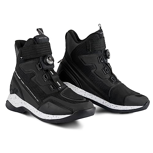 SHIMA TAKESHI Buty motocyklowe dla mężczyzn – wzmocnione buty do jazdy konnej ulicy z systemem zamykania ATOP, podparcie kostki, antypoślizgowa podeszwa, uchwyt zmiany biegów (czarne, 45)