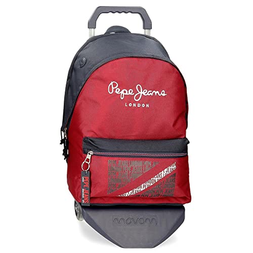Pepe Jeans Clark plecak szkolny z podwójną kieszenią, czerwony, Mochila para Portátil Doble Compart. con Carro, Plecak 44 + walizka na kółkach