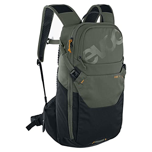 EVOC Ride 12 Protector plecak rowerowy, plecak trekkingowy na szlaki (sprytne zarządzanie kieszenią, wyściółka na plecy AIR-PAD, uchwyt na kask, plecak z 2 l pęcherzem nawilżającym), ciemnooliwkowy,