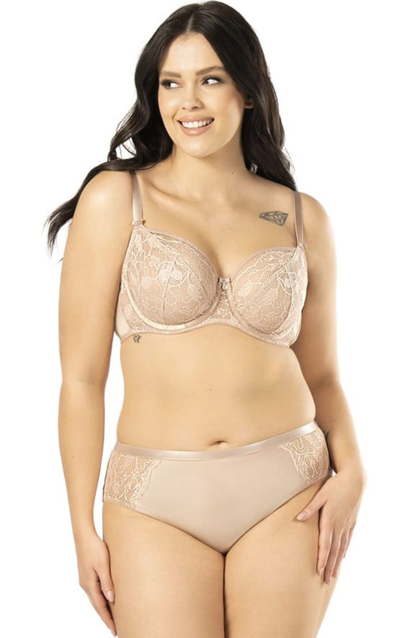 Figi koronkowe mocca Victoria DF03, Kolor mocca, Rozmiar S, Nipplex - Intymna