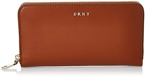 DKNY Bryant skórzany portfel 19 cm, karmelowy, duży zamek błyskawiczny wokół