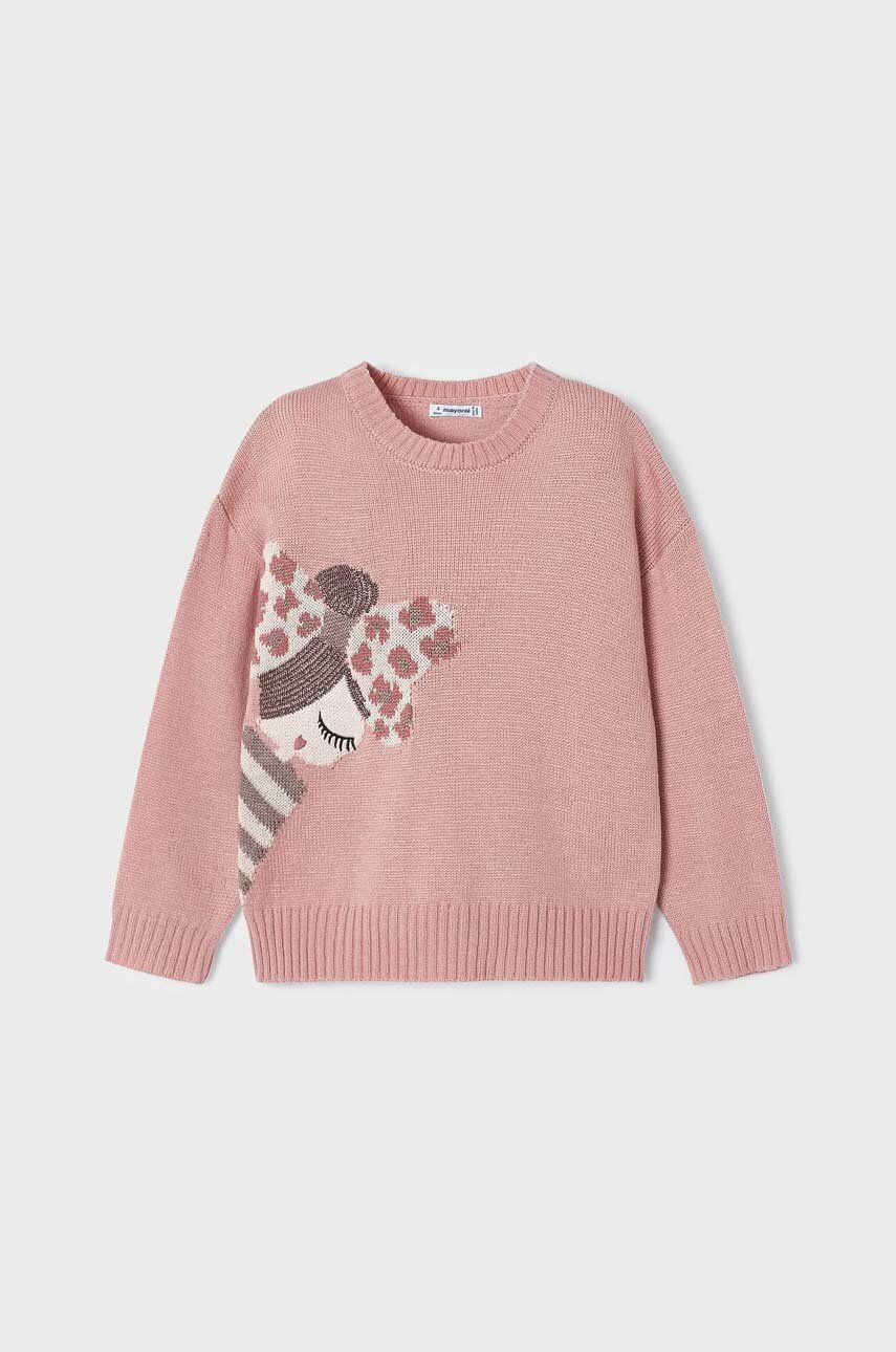 Mayoral sweter z domieszką wełny dziecięcy kolor różowy ciepły