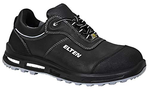 ELTEN Buty anty-fortunistyczne Reaction XXT Low ESD S3, Damskie i Męskie, Skóra, Plastikowa końcówka (lżejsza niż stalowa końcówka), lekki, wytrzymały, czarny/szary, Rozmiar: 38