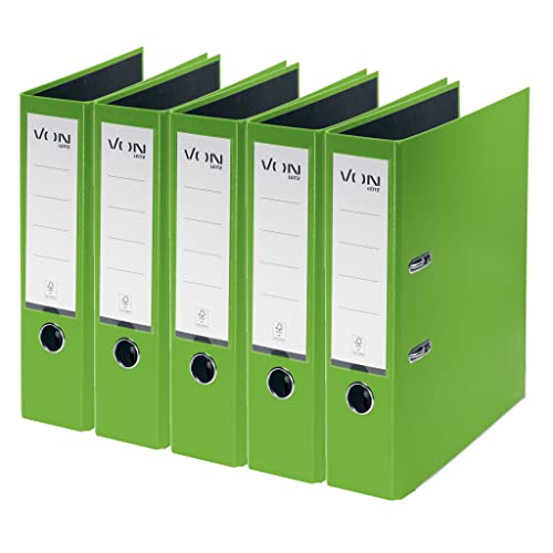 Leitz 10551055 Portfel A4, z plastikową okładką, z tyłu 80 mm, na 600 arkuszy, z certyfikatem FSC, do szkoły, do nauki i domu, 5 sztuk, zielony