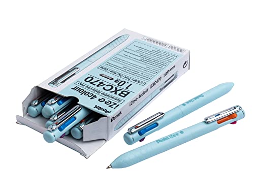 Pentel BXC470-LC 4-kolorowy długopis iZee, wybór kolorów (pomarańczowy/jasnoniebieski/różowy/fioletowy) za pomocą bocznych przycisków, grubość kreski 0,5 mm, do wielokrotnego napełniania, 12 sztuk