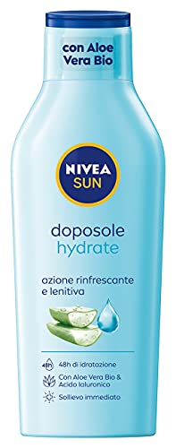 NIVEA SUN Latte Doposole Hydrate w butelce maxi 400 ml, krem po opalaniu z bio aloesem i kwasem hialuronowym, odświeżający i kojący krem nawilżający do ciała