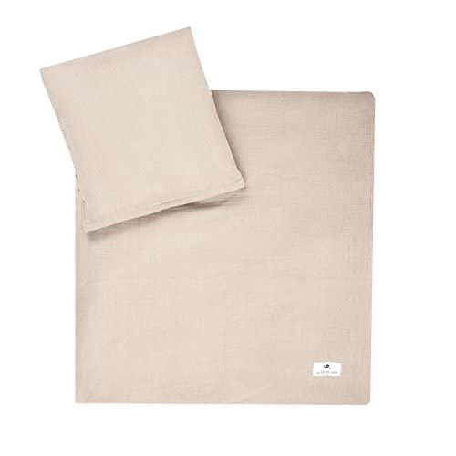 Julius Zöllner Pościel dziecięca z muślinu, 80 x 80 + 35 x 40 cm, 2 szt., poszewka na kołdrę, poszewka na poduszkę, 100% bawełna muślin, z zamkiem błyskawicznym, standard 100 by OEKO-TEX, piasek