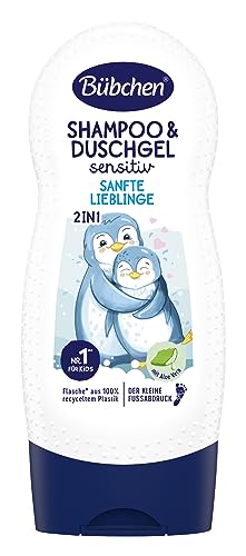 Bübchen Szampon i żel pod prysznic 2 w 1 dla dzieci, 230 ml – pielęgnujące mycie włosów i łagodnie oczyszczająca kąpiel pod prysznic, bez silikonów